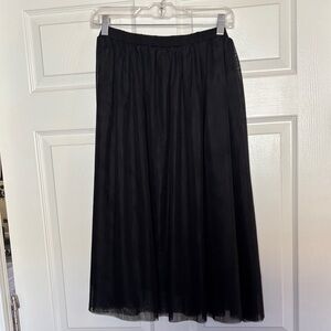 NWT Banana Republic Black Sheer Pleated Tulle Midi Skirt Size L